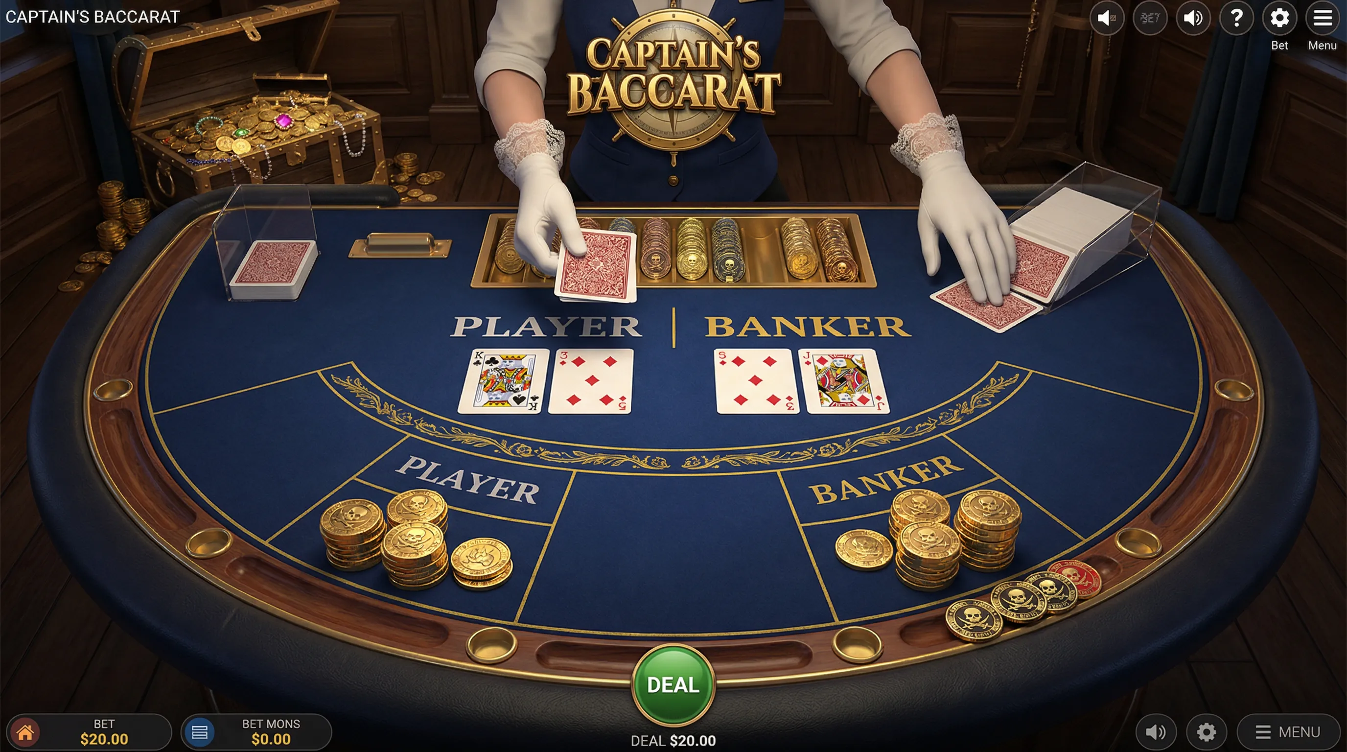 Mesa de Bacará Elegante com Tema Pirata no Cassino win23